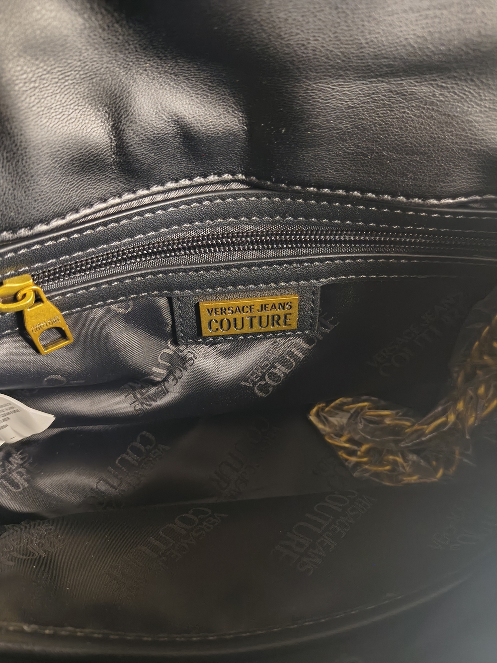 NWT Versace Jeans Couture Black Quilted Shoulder Bag with Gold Chain Straps - Picture 7 of 9